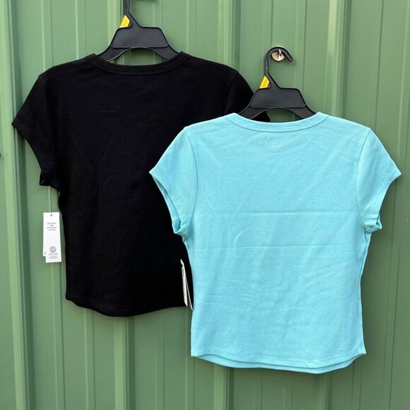 Women’s Waffle Shirt Sleeve Fitted T-Shirts 2-Pack Size L - Picture 2 of 8